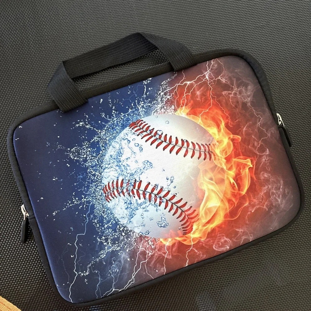 Tablet/ Mini iPad/ Kindle carrying case with handles Baseball On Fire 10 x 7